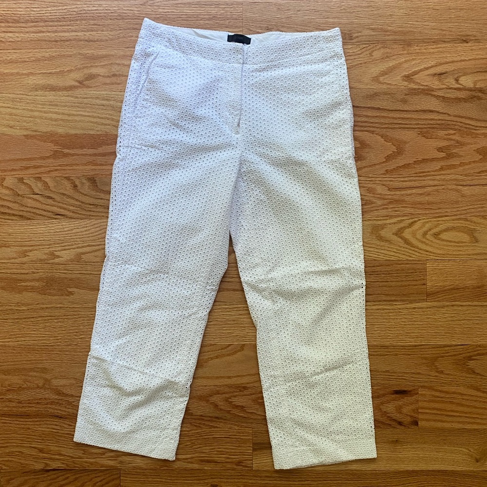 J Crew White Eyelet Cropped Pants - Sz 4, EUC!